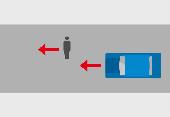 歩道のない道路の右端を通行する歩行者と自動車との事故のイメージイラスト
