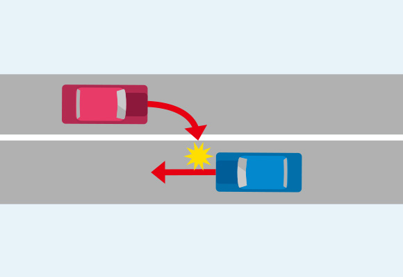 直進車と道路外に出ようと右折する対向車の事故のイメージイラスト