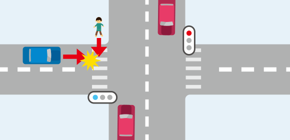 横断歩道上での歩行者と直進車の事故のイメージイラスト